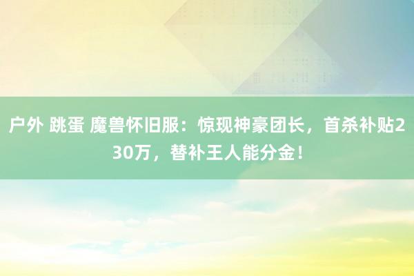 户外 跳蛋 魔兽怀旧服：惊现神豪团长，首杀补贴230万，替补王人能分金！